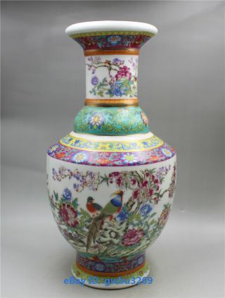 Old China Cloisonne Porcelain Handwork Painting Flower Vase W Qianlong Mark Z