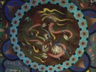 Antique Chinese Cloisonne Dragon Fine Gold Infused Charger /Platter. 2
