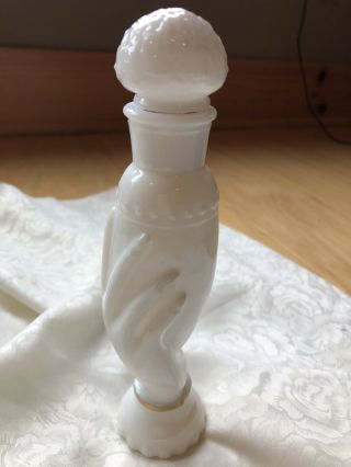 Vintage Avon Milk Glass Grecian Cologne Hand Holding Vase Bottle Empty