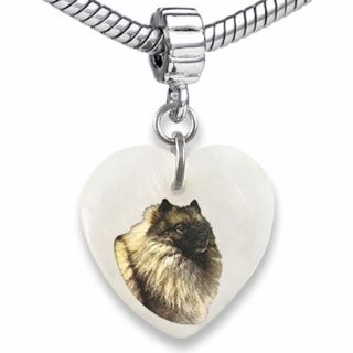 Keeshond Dog Heart Dangle Mother Of Pearl European Bracelet Charm Bead Ebs241