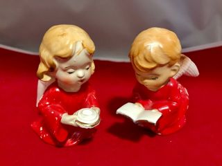 Vtg L & M Japan Christmas Angels - Wings And Red Clothing