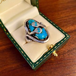 Vintage Effie C Calavaza Zuni Sterling Silver Turquoise Ring - Size 9.  75