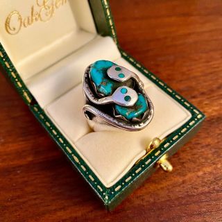 Vintage Effie C Calavaza Zuni Sterling Silver Turquoise Ring - Size 7.  5