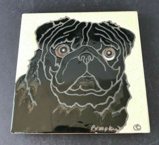 Ceramic Art Tile Trivet Black Pug Dog Hand Painted By Pumpkin Albuquerque Nm