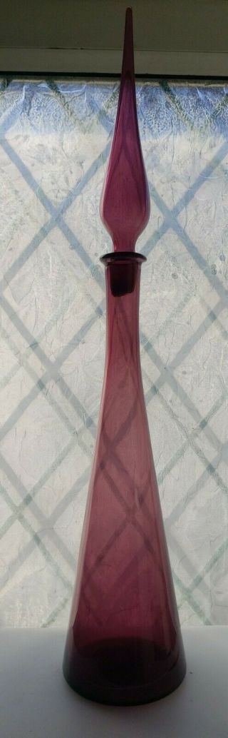 Vintage Italian Empoli amethyst straight glass genie bottle decanter 26 