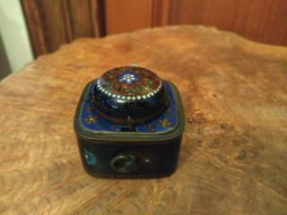 Antique Chinese Cloisonne Butterfly Small Travel Inkwell With Glass Ink Bottle