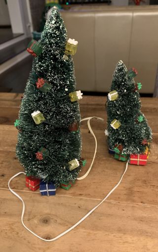 Two Dept 56 Christmas Trees With Lighted Packages - Use Ac/dc Adapter