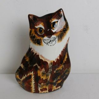 Cats By Nina Lyman Hand Painted Ceramic Brown & White Striped Kitty Vase 8 "