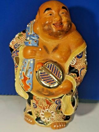 Japanese Porcelain Kutani/satsuma Buddha Figurine Painted With Enamels