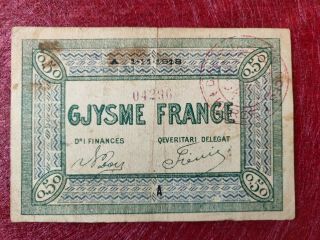 Vintage Old French Occupation Money For Albanian Korca City Paper 1/2 Frang 1918