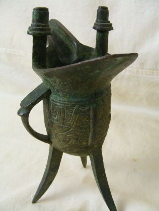 Antique Chinese Archaic Bronze Jue Wine Vessel