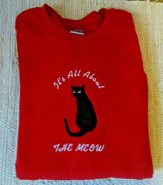 Black Cat Embroidered Red Sweatshirt All About