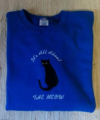 Black Cat Embroidered Royal Blue Sweatshirt All About