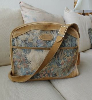 Vintage French Luggage " Paradise Pattern " Suede & Tapestry Carry On Bag