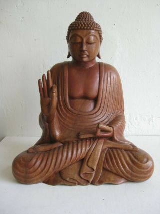 Fine Old Tibetan Chinese Sitting Buddha Carved Wood Wooden Statue Carving 13 "