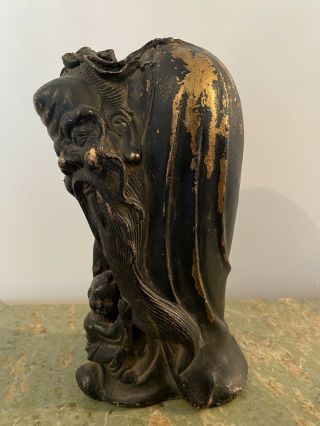 Gilt Metal Chinese Sage With Child Buddha God Figure 2