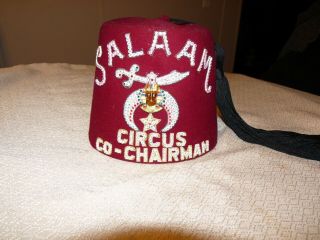 Vintage Masonic Shriners Salaam Fez Hat Cap With Rhinestones & Tassel Circus
