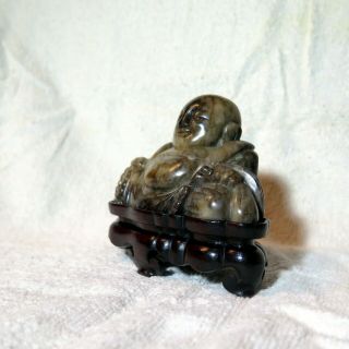 Rare antique soapstone carved buddha buddah on ornate fitted wooden stand 3
