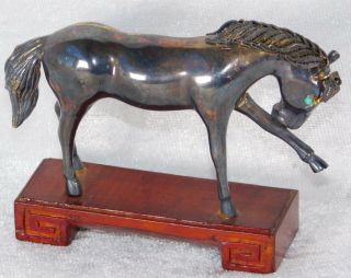 Vtg Chinese Stallion Horse Vermeil Sterling Silver Miniature Statue Figure