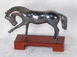 VTG Chinese Stallion Horse Vermeil Sterling Silver Miniature Statue Figure 2