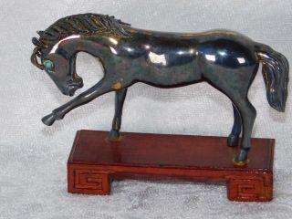 VTG Chinese Stallion Horse Vermeil Sterling Silver Miniature Statue Figure 3