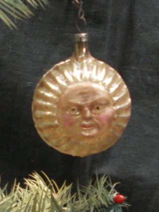 Antique/vintage German Glass " Double - Sided Sun Face " Christmas Ornament,  Gc,  Nr