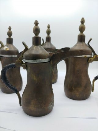 Set Of 4 Antique Dallah Coffee Pot Copper Brass Sizes Vary 7.  50 " - 8.  5 "