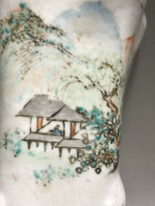 Chinese Porcelain Pavilions Painted Ceramic Vase with Black Signature 2