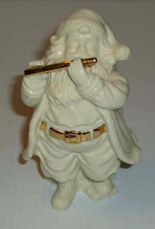 Lenox White Porcelain Santa Playing Flute 24 Kt Gold Accent Christmas Figurine