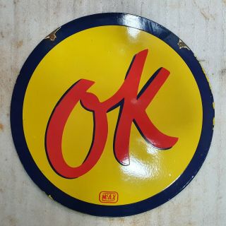 Ok Cars 2 Sided 24 Inches Round Vintage Enamel Sign