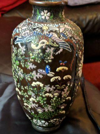 Antique Oriental Cloisonne Enamel Vase 19.  5cm
