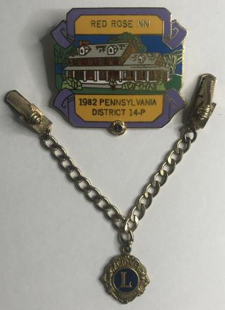Vintage Lion Club Pin And Tie Clip Distric 14 - P West Grove Pa