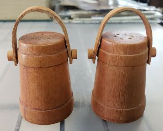 Vintage Wooden Bucket Salt And Pepper Shakers