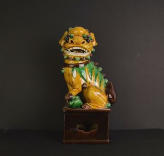 A Large 19th Century Chinese Porcelain Foo Dog On Integrated Base