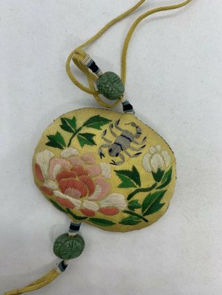 Antique Chinese Embroidered Silk Scent Purse Bag 19th Century Pouch