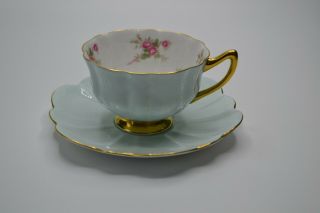 Vintage Shelley Dainty Blue & Floral Teacup & Saucer Gold Handle & Trim