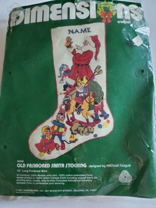 Vintage Dimensions Crewel Christmas Stocking Kit OLD FASHIONED SANTA 8008 18 