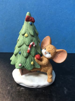 Homco " Christmas Tree And Mouse " Figurine 8905