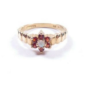 Garnet Opal Ring 9 Carat Gold Vintage Size M Cluster