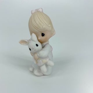 Precious Moments Girl With Bunny Rabbit Figurine By Jonathan And David 1982