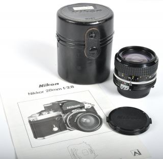 Vintage Nikon Nikkor 28mm F2.  8 Ai Camera Lens W/ Front & Back Caps & Case