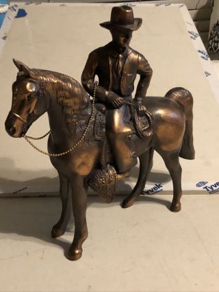 Vintage Cowboy Horse Sculpture Vintage Bronze Color Statue Old West 11” W X 12”h