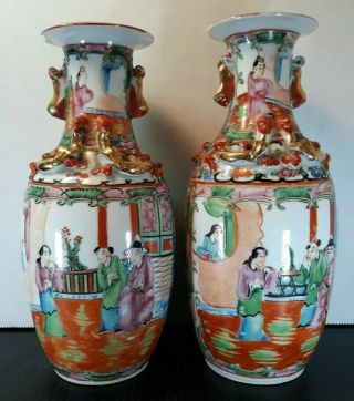 Antique Chinese Famille Rose / Verte Porcelain Vase Vases Hand Painted Enamel