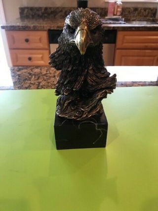 Vintage Bronze Eagle Head Statue On Marble Base