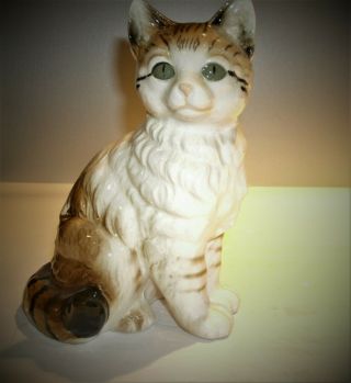 Vintage Japan Porcelain Tiger Cat Green Eyes Marked Japan 1950 