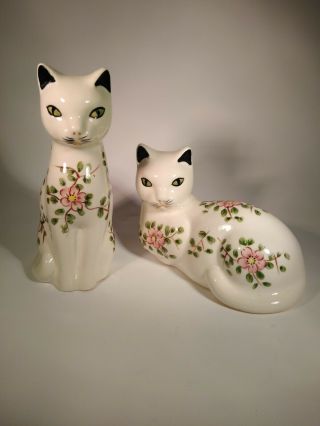 Vintage Porcelain Ceramic Hand Painted Floral Cats