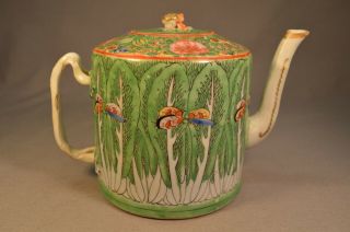Antique Chinese Porcelain Tea Pot Cabbage Leaf Famille Verte
