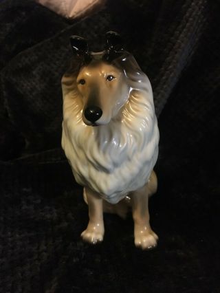 Porcelain Figurine Dog Collie.  Large.  Gray