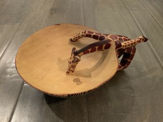 Handmade Kenya Wooden Primitive African Giraffe Bowl