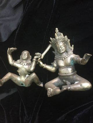 Two Large Antique Tibetan White Copper Hand Made Love God Statues
